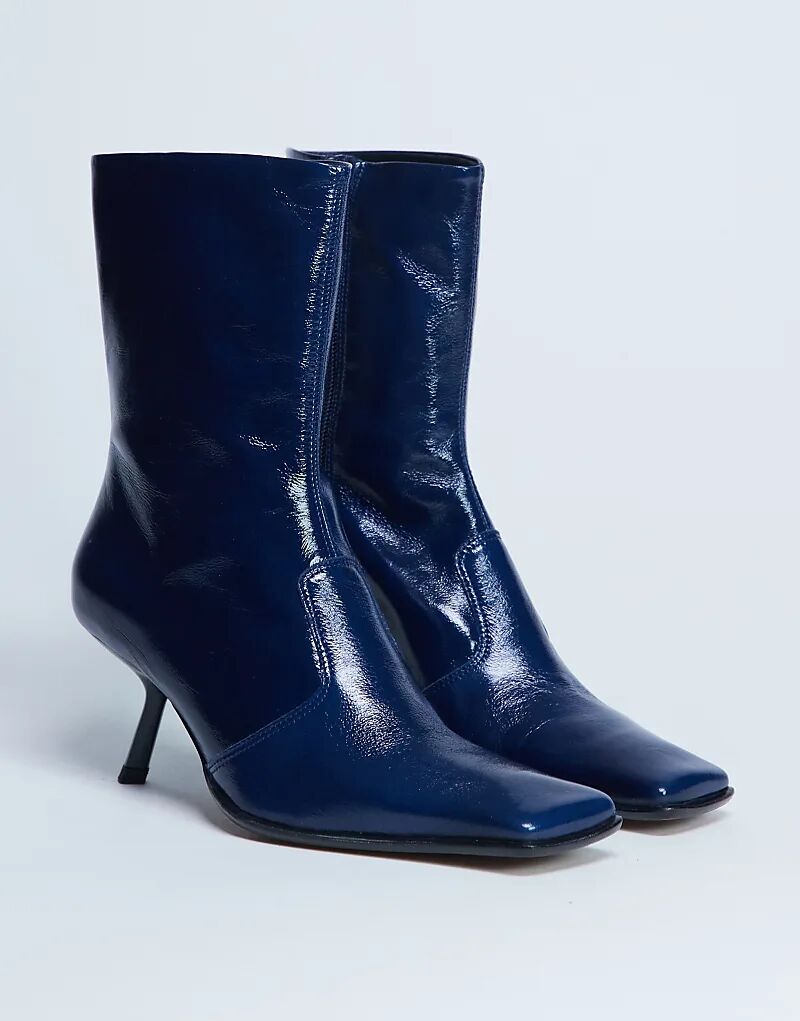 Ботильоны Topshop Sienna Premium из натуральной кожи с квадратным носком и средним каблуком, темно-синего цвета
