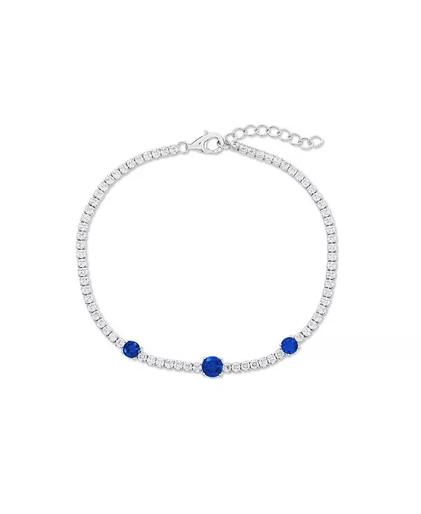 

Теннисный браслет из стерлингового серебра с круглыми фианитами Simona, sapphire