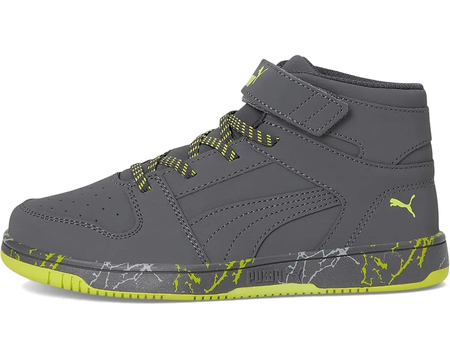 Кроссовки PUMA Kids Rebound Layup Mid Hook And Loop (Little Kid), Strong Gray/Strong Gray/Lime SmashSee Less — фото 4
