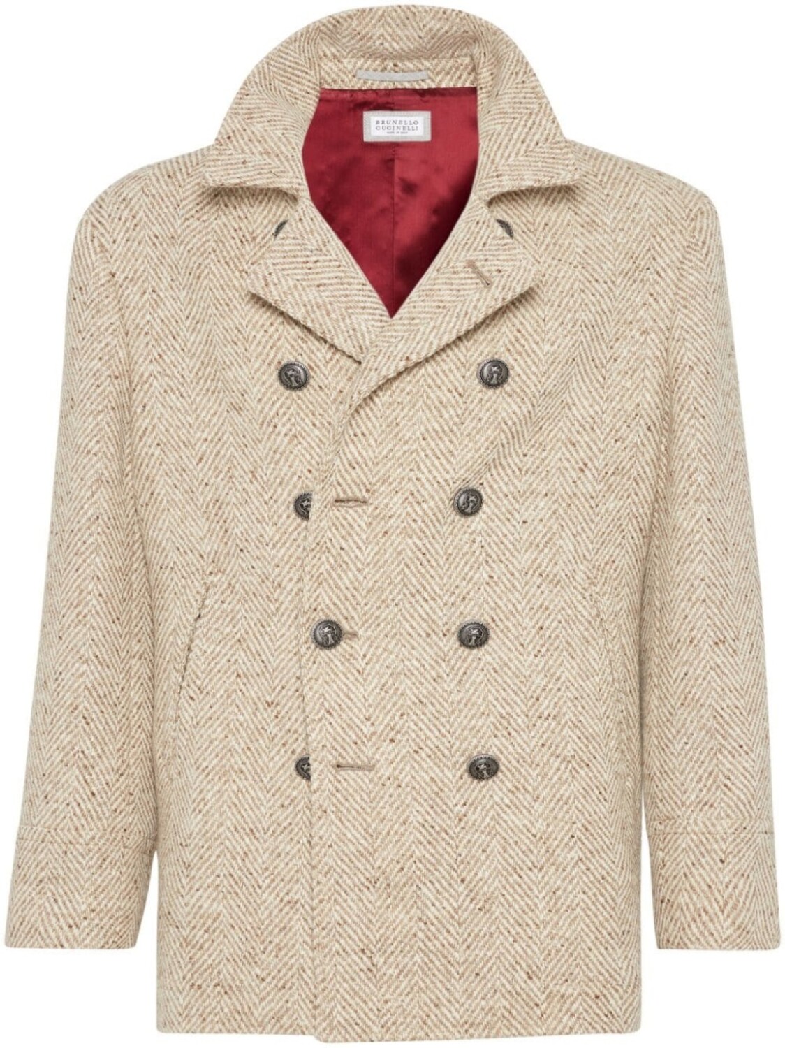 

Brunello Cucinelli шерстяной бушлат с узором в елочку, нейтральный цвет