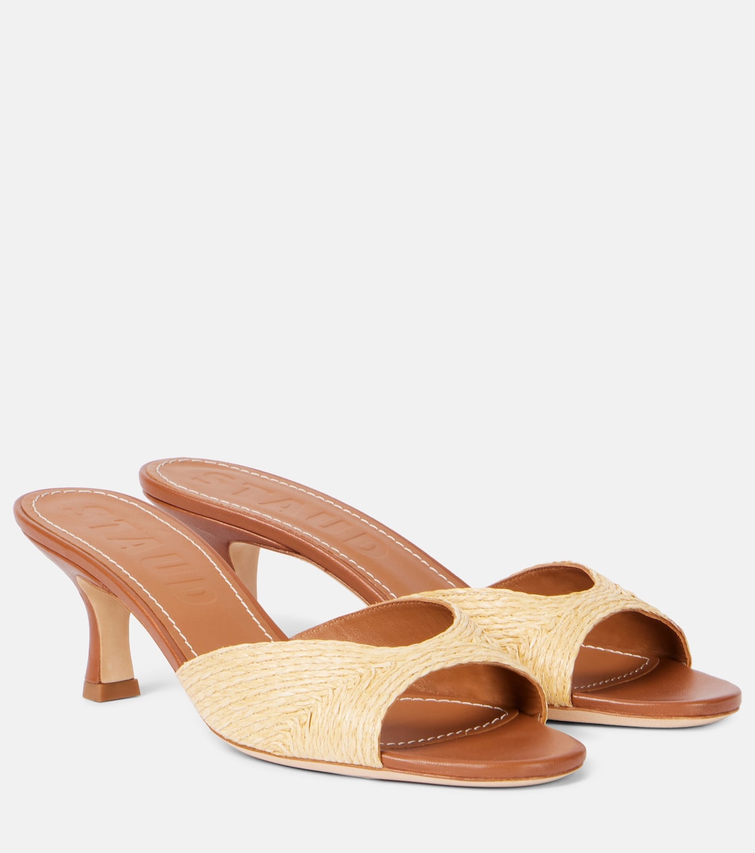 Мюли Brigitte 55 на кожаной подкладке Staud, Natural Raffia
