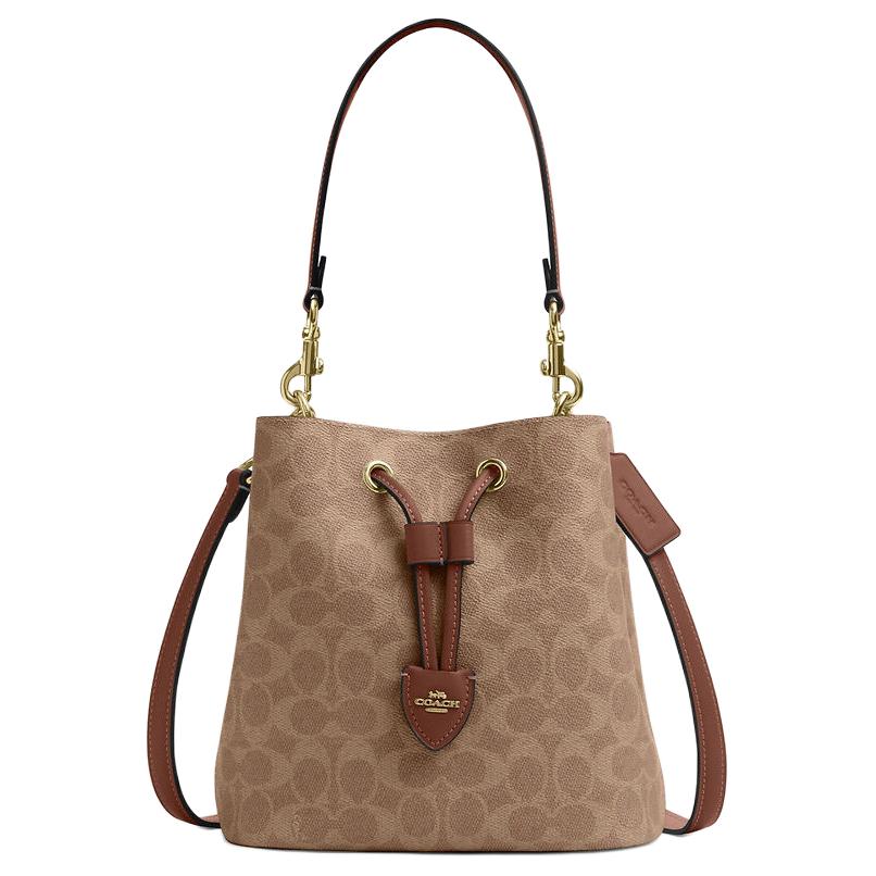 

COACH Роуэн Искусственная Кожа Сумка Панама Маленькая Женская Коричневая