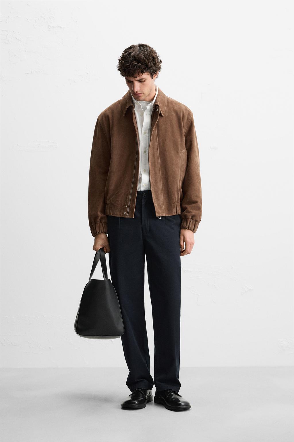 

Замшевая кожаная куртка ZARA, цвет Brick