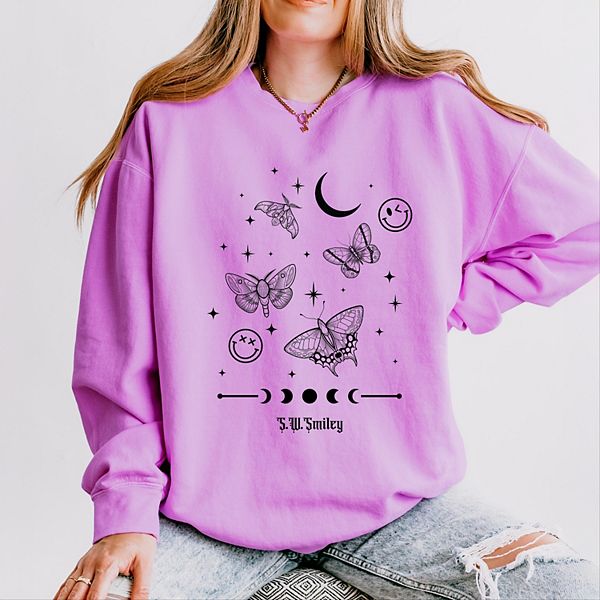 

SWSmiley witchy moth - женский легкий свитшот garment dyed Simply Sage Market, Neon Violet, Зеленый, SWSmiley witchy moth - женский легкий свитшот garment dyed Simply Sage Market, Neon Violet