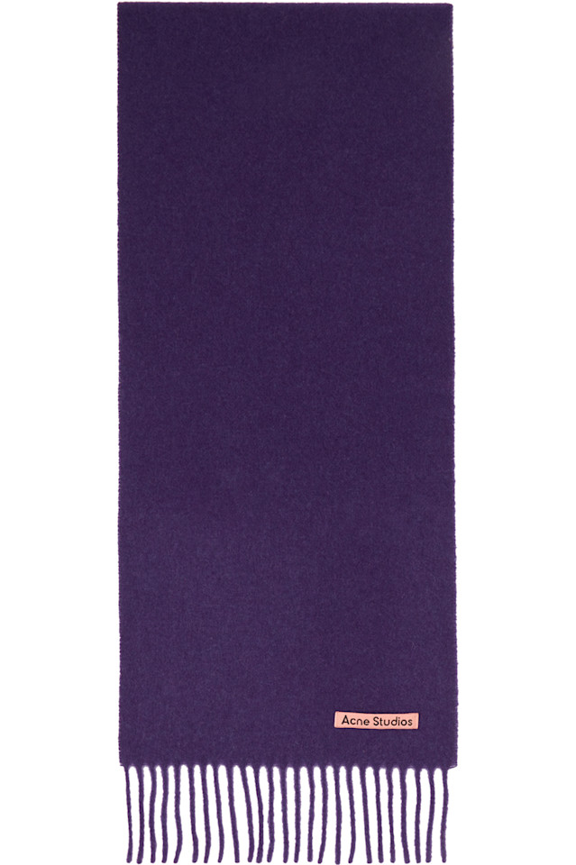 

Acne Studios Узкий шерстяной шарф с фиолетовой бахромой