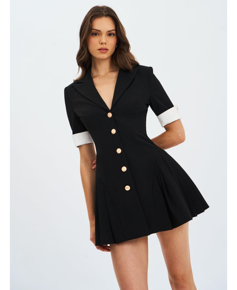 

Женское мини-платье Ilitha из черного тканого крепа с плиссировкой, А-силуэта Miss Circle, Black