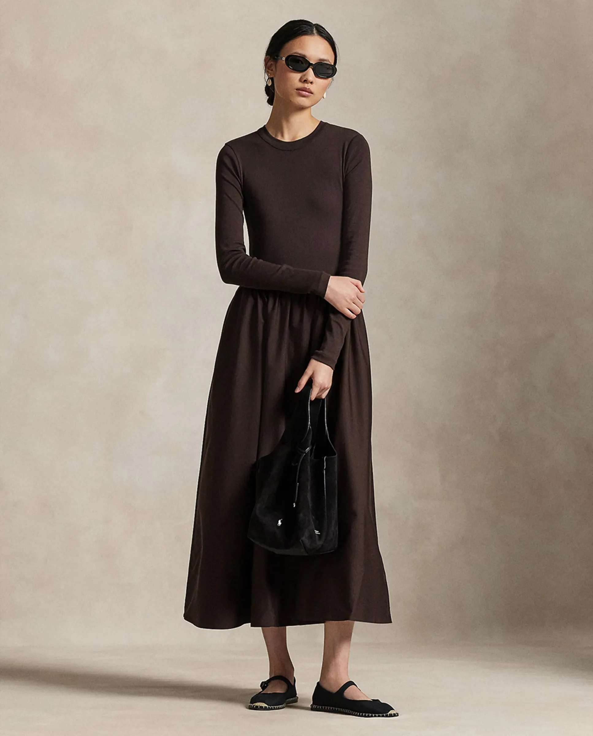 

Платье с длинными рукавами из хлопка Polo Ralph Lauren, темно-коричневый