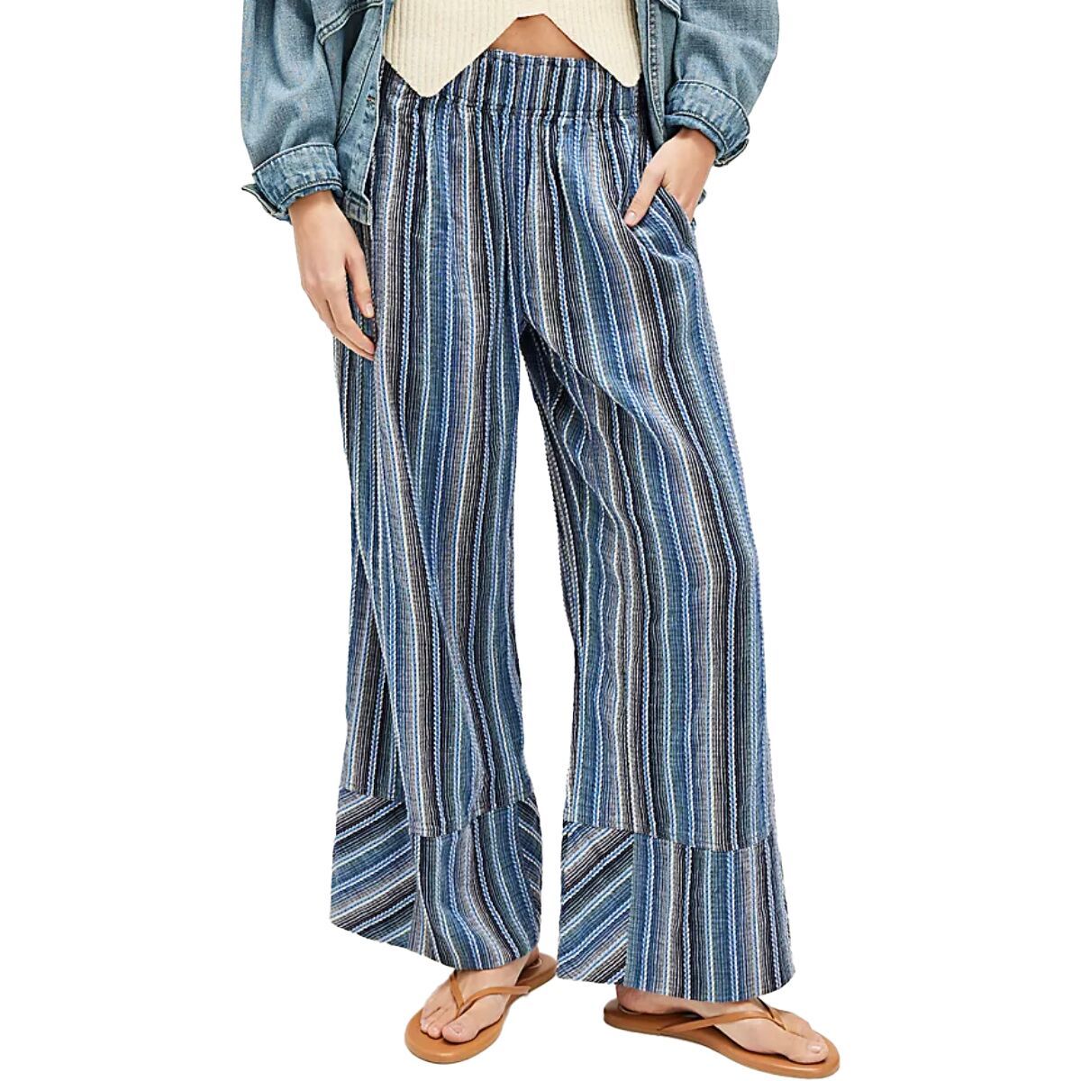 

Брюки из льна в полоску Days end Free People, индиго