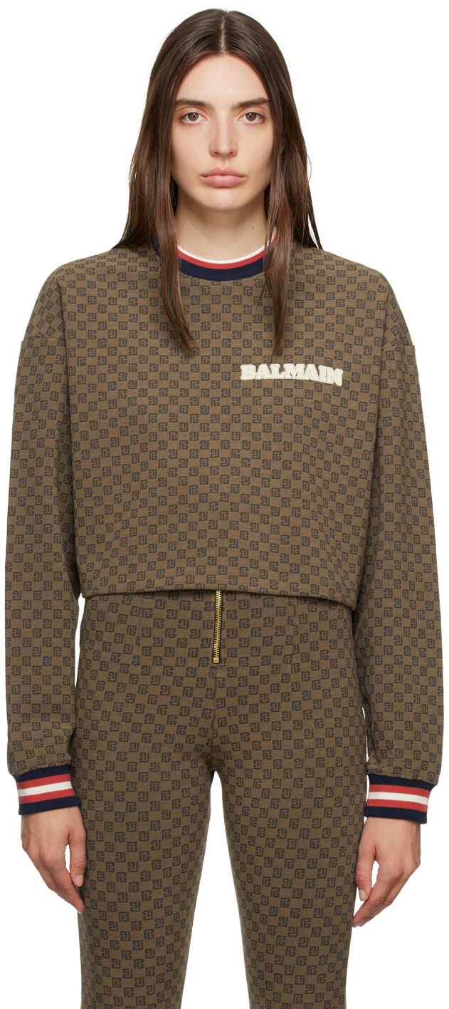 

Коричневый мини-свитшот Balmain с монограммой