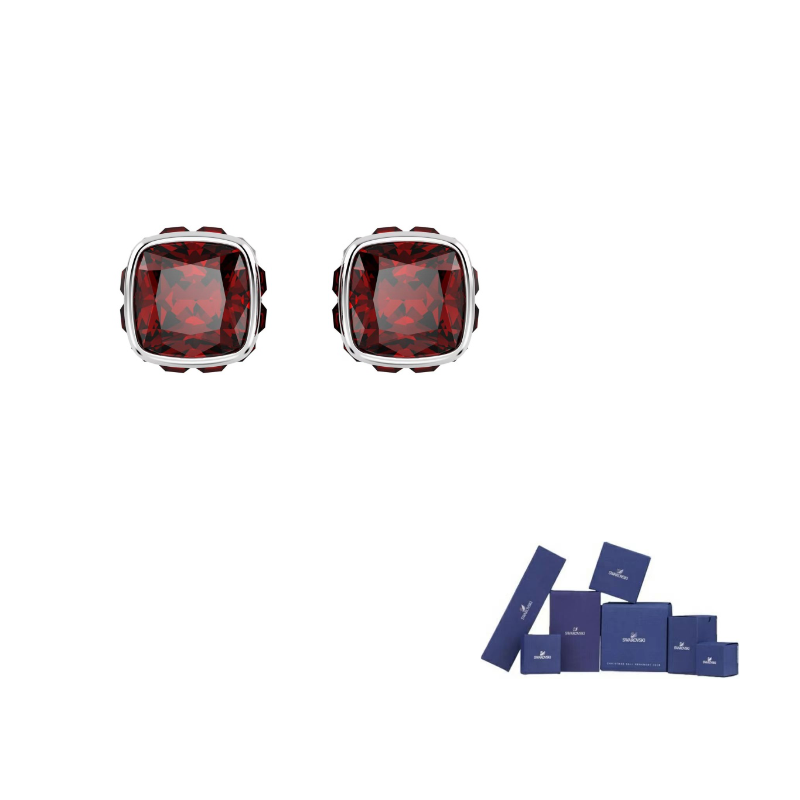 

Swarovski Серьги-гвоздики для женщин красные с искусственными кристаллами Cubic Zirconia, покрытие родий