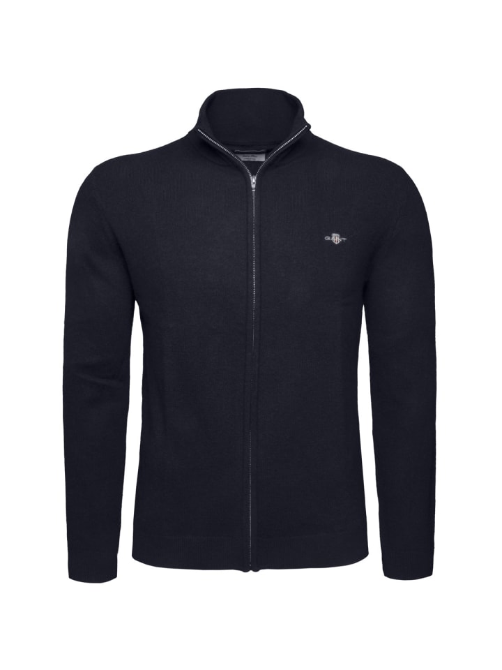 

Вязаный кардиган из тонкой овечьей шерсти с молнией темно-синего цвета Gant