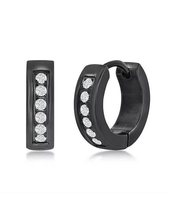 

Серьги-Кольца Huggie Hoop из нержавеющей стали диаметром 13 мм с одним рядом фианитов Metallo, black