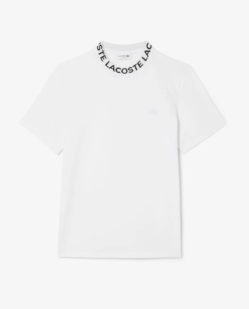 

Мужская футболка из пике с деталями из жаккардовой ткани и короткими рукавами Lacoste, белый