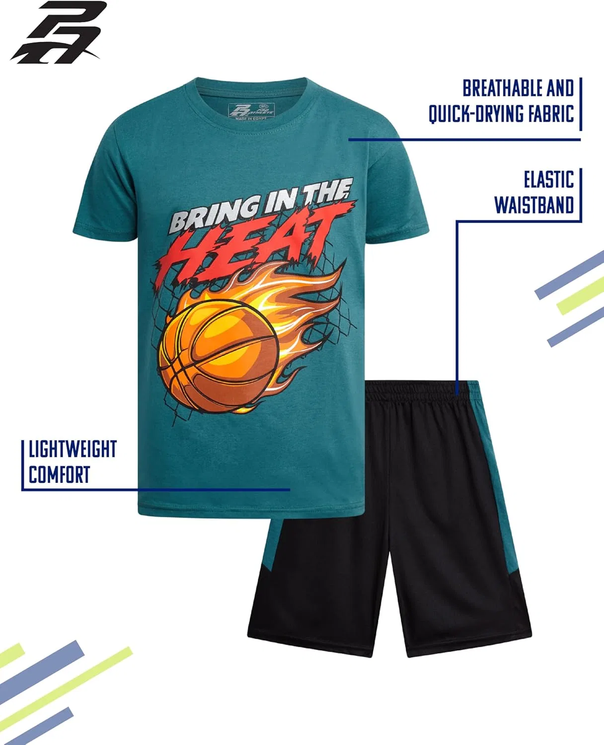Детский спортивный комплект из футболки и шорт, Pro Athlete, Green/Black Basketball — фото 2