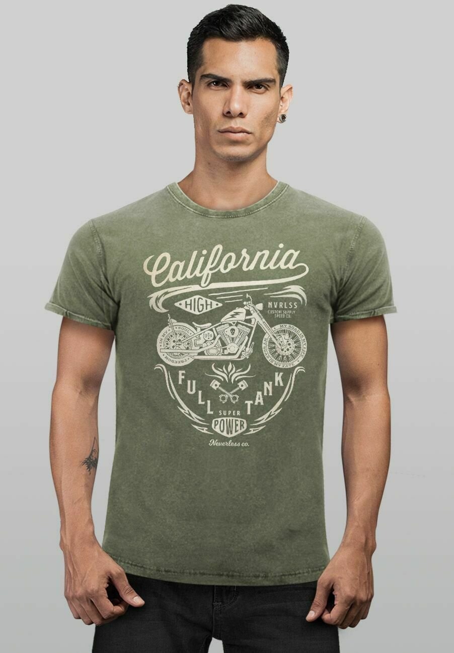 

Футболка с принтом VINTAGE BIKER MOTORRAD SCHRIFTZUG CALIFORNIA FULL Neverless, оливковый