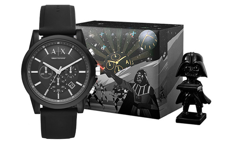 

ARMANI EXCHANGE Наручные часы AE Darth Vader с кварцевым механизмом на силиконовом ремешке черный циферблат мужские часы