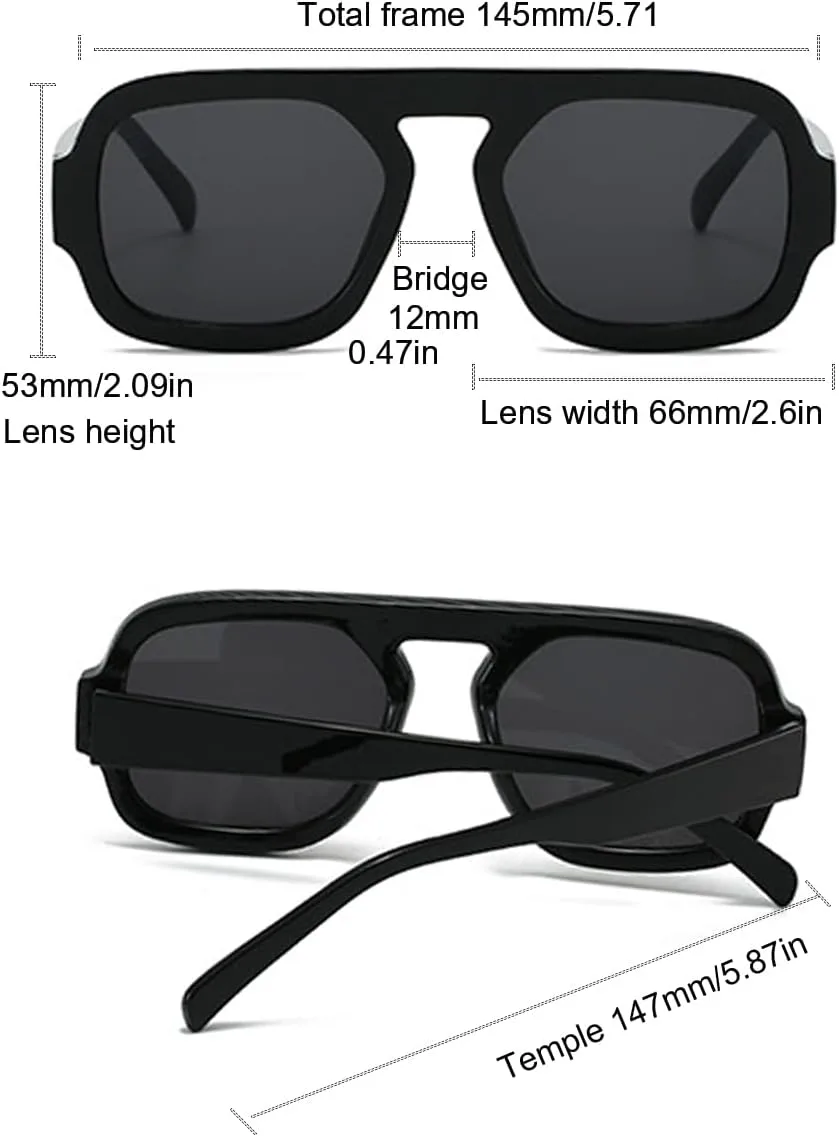 

Ретро квадратные солнцезащитные очки для женщин и мужчин, дизайнерские очки-авиаторы с плоской верхней частью, винтажная пластиковая оправа Azoxus, All Black