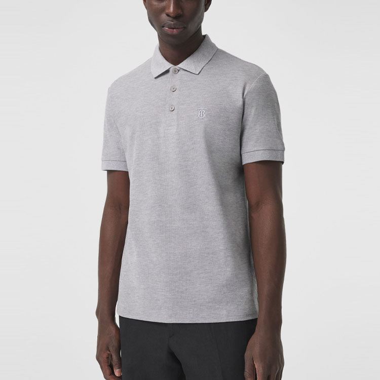 Поло Burberry Monogram Cotton Pique, Светло-серый меланж — фото 4