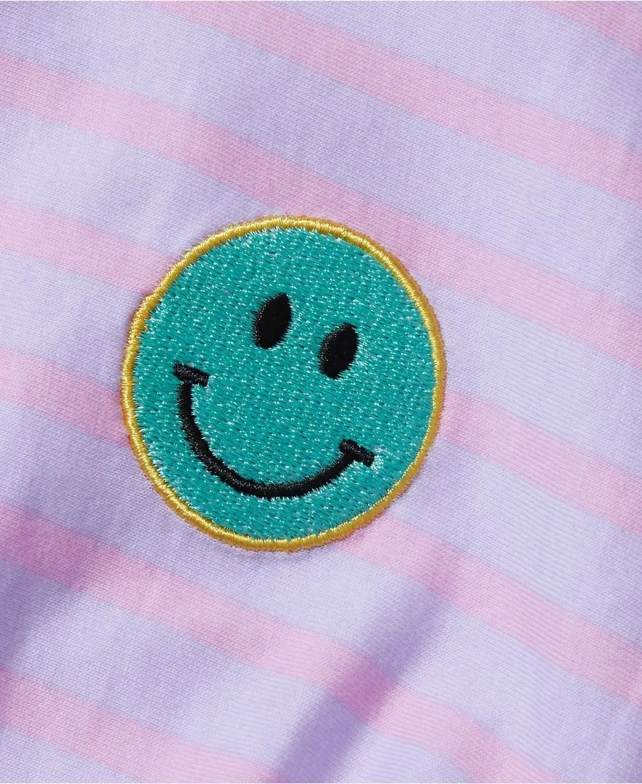 Детская туника с короткими рукавами и присборенной талией Lands' End, фиолетовый stripe smiley face — фото 2