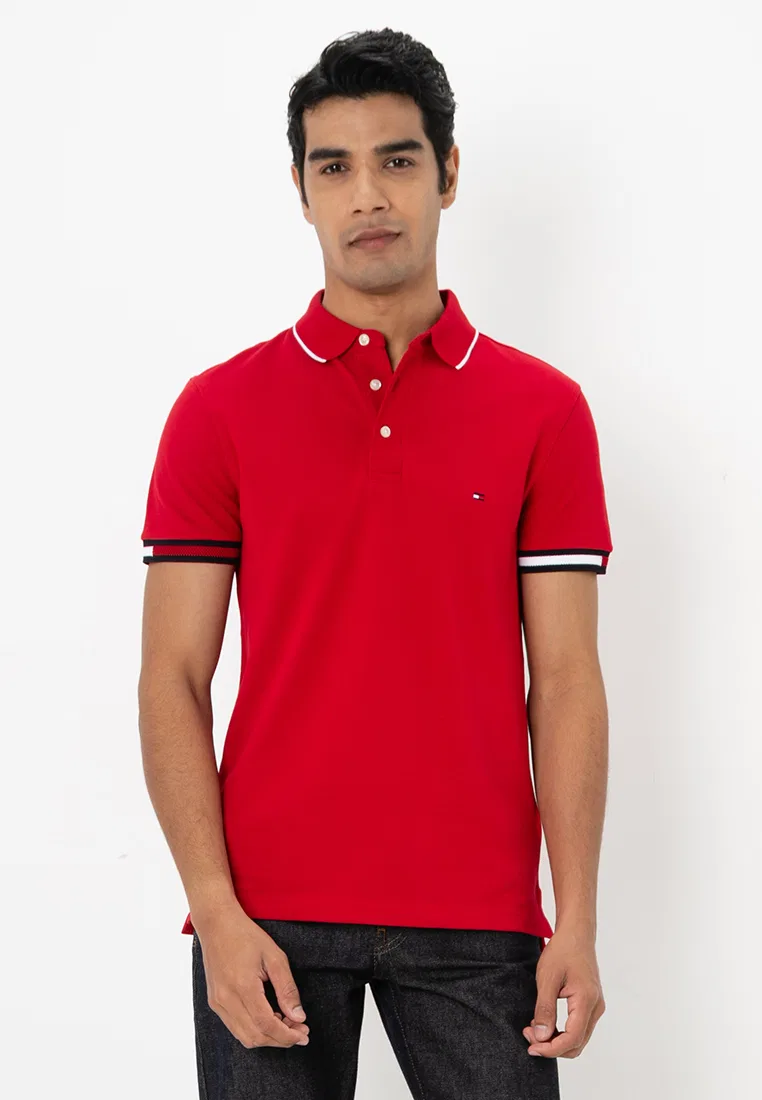 Поло, слим фит, с флагом на манжете, Tommy Hilfiger, красный