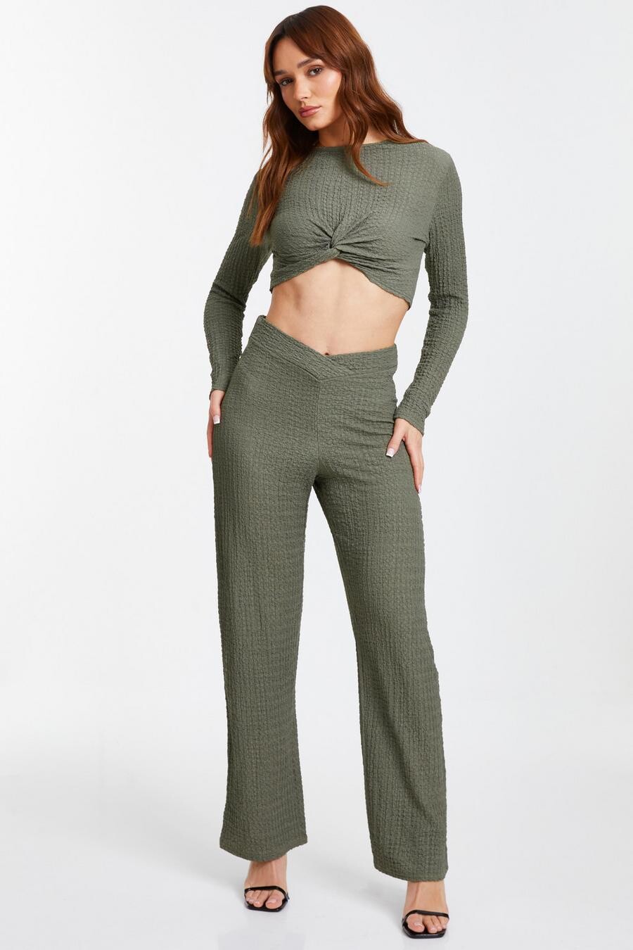 

Фактурные брюки-палаццо цвета хаки QUIZ Clothing