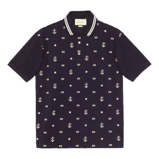 

Футболка embroidered short sleeve polo navy blue Gucci, синий