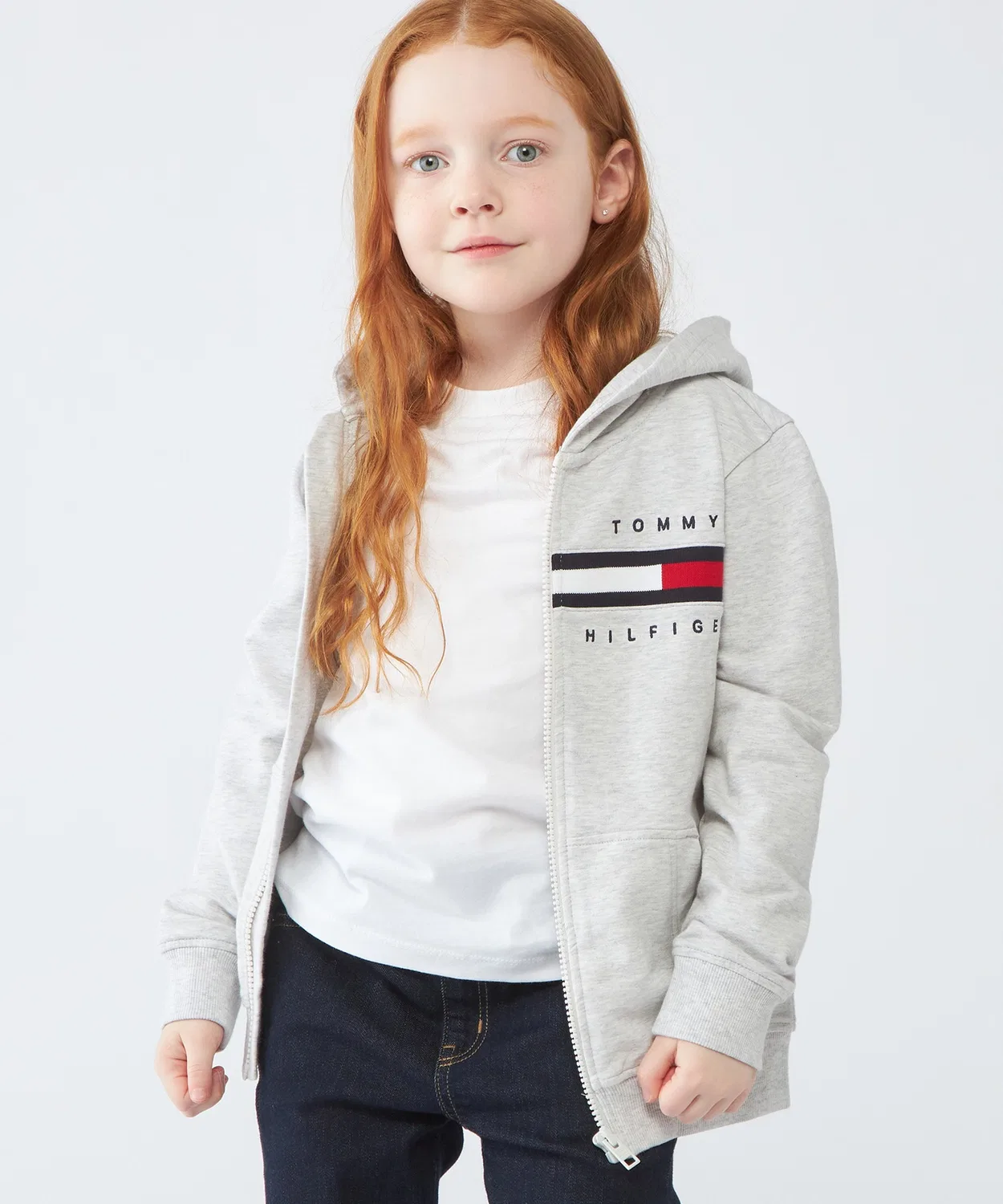Детская кофта-худи на молнии с ребристыми вставками TOMMY HILFIGER, серый