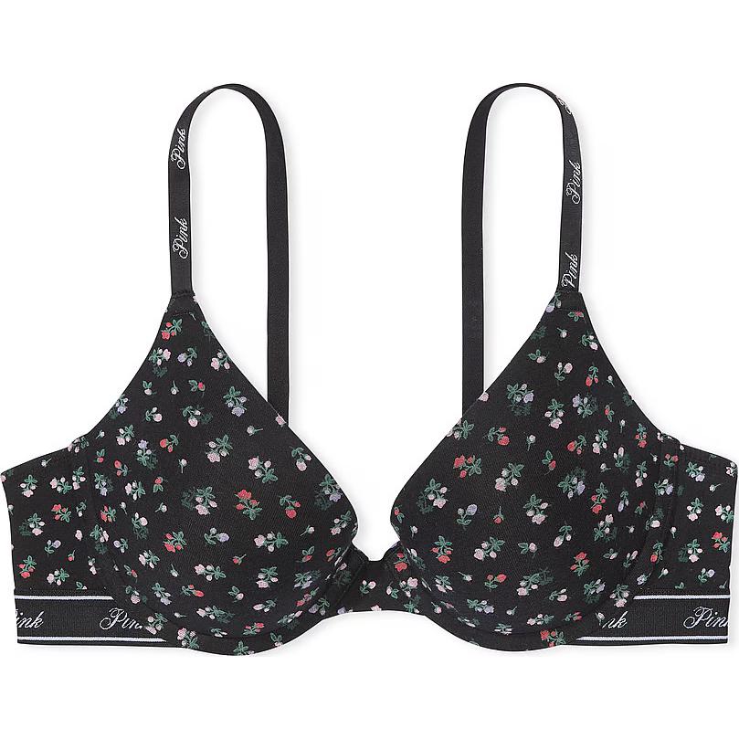

Victoria's Secret Женский бюстгальтер PINK Girlish с цветочным принтом, чистого черного цвета