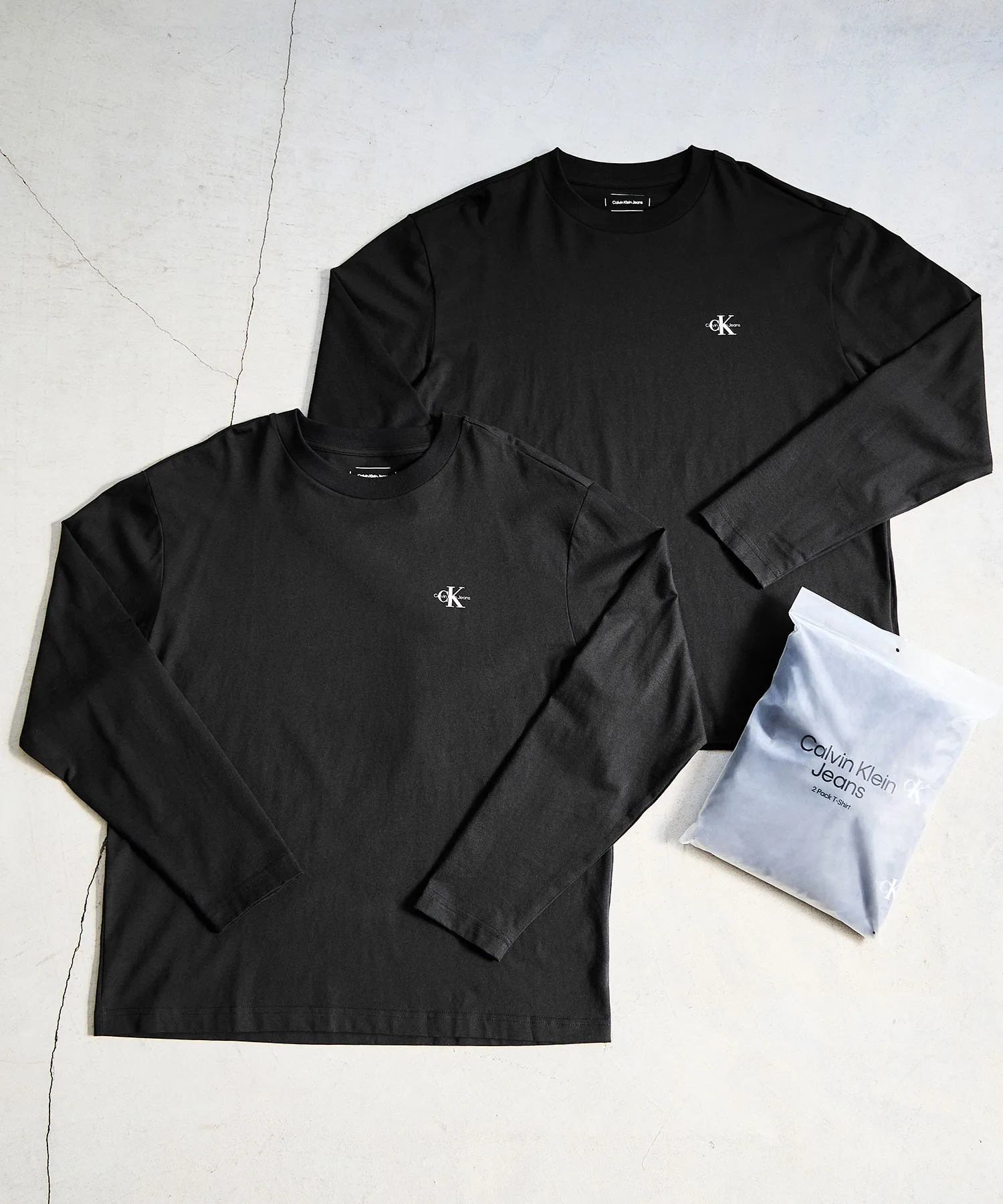 Унисекс футболки с длинным рукавом 2 шт CK monogram Calvin Klein черные