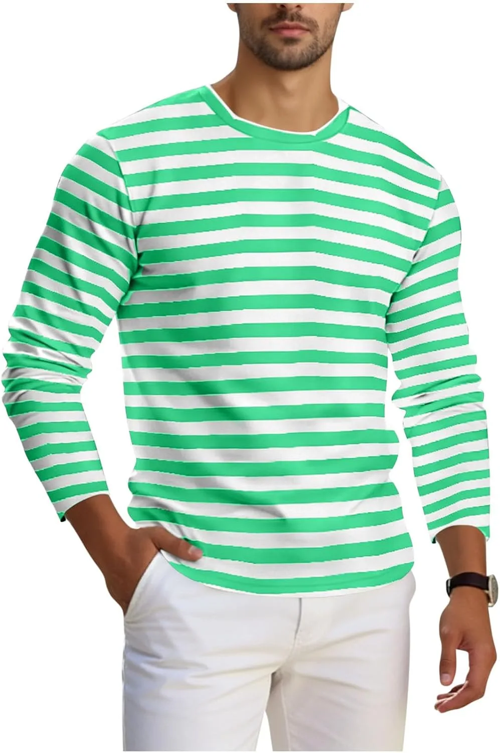 

Мужская футболка с длинным рукавом в черно-белую полоску, casual, loose, spandex Xiaojmake