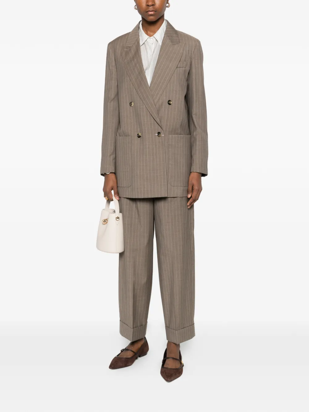 Пинstripe брюки MXMMANETTA со складками Max Mara, коричневый — фото 2