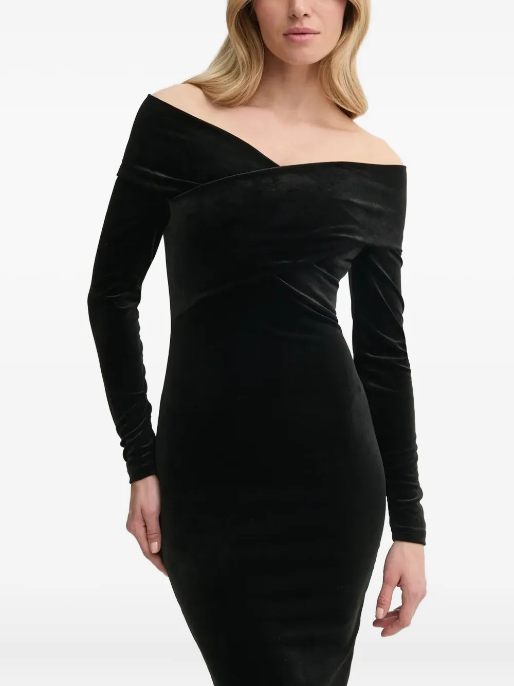 

Бархатное платье миди с открытыми плечами AllSaints, черный