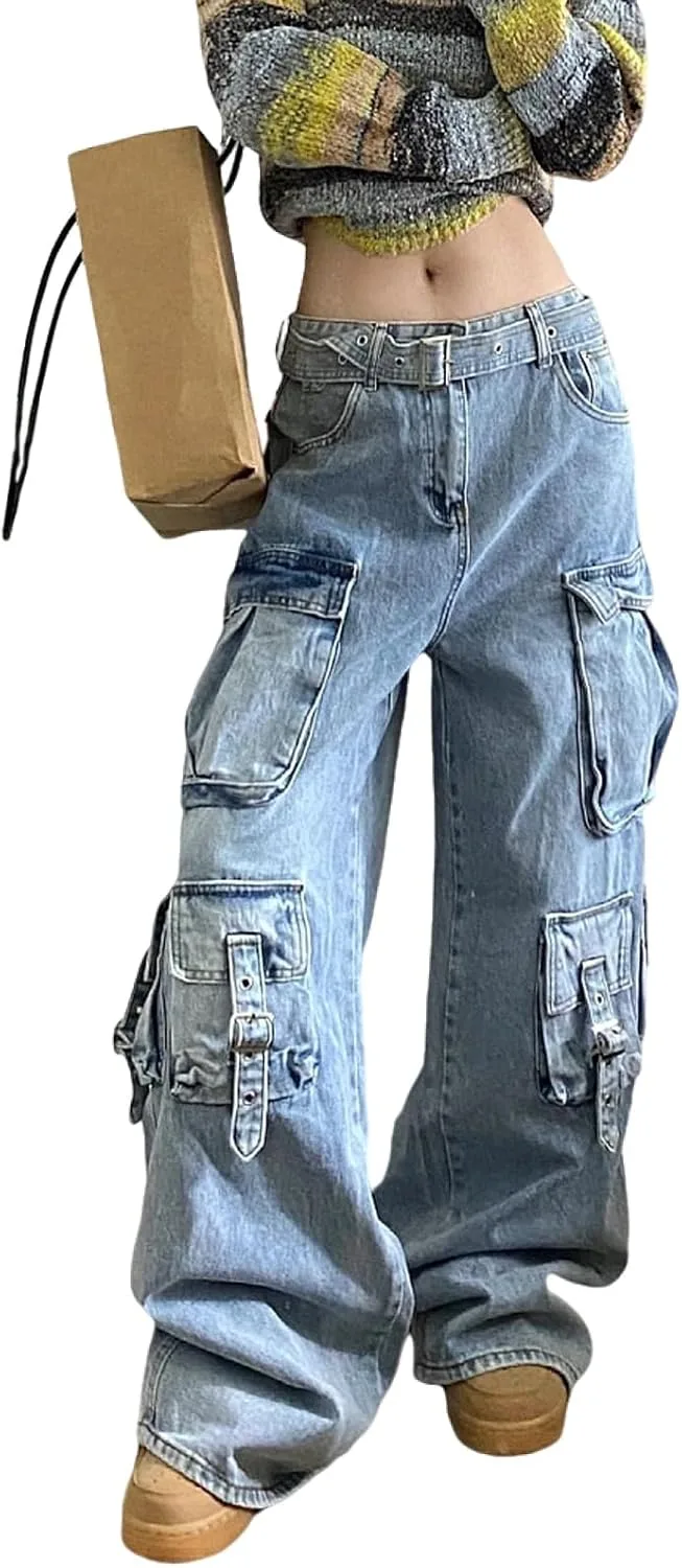 

Женские рабочие джинсы с карманами, high waist, loose Y2K Ethbox