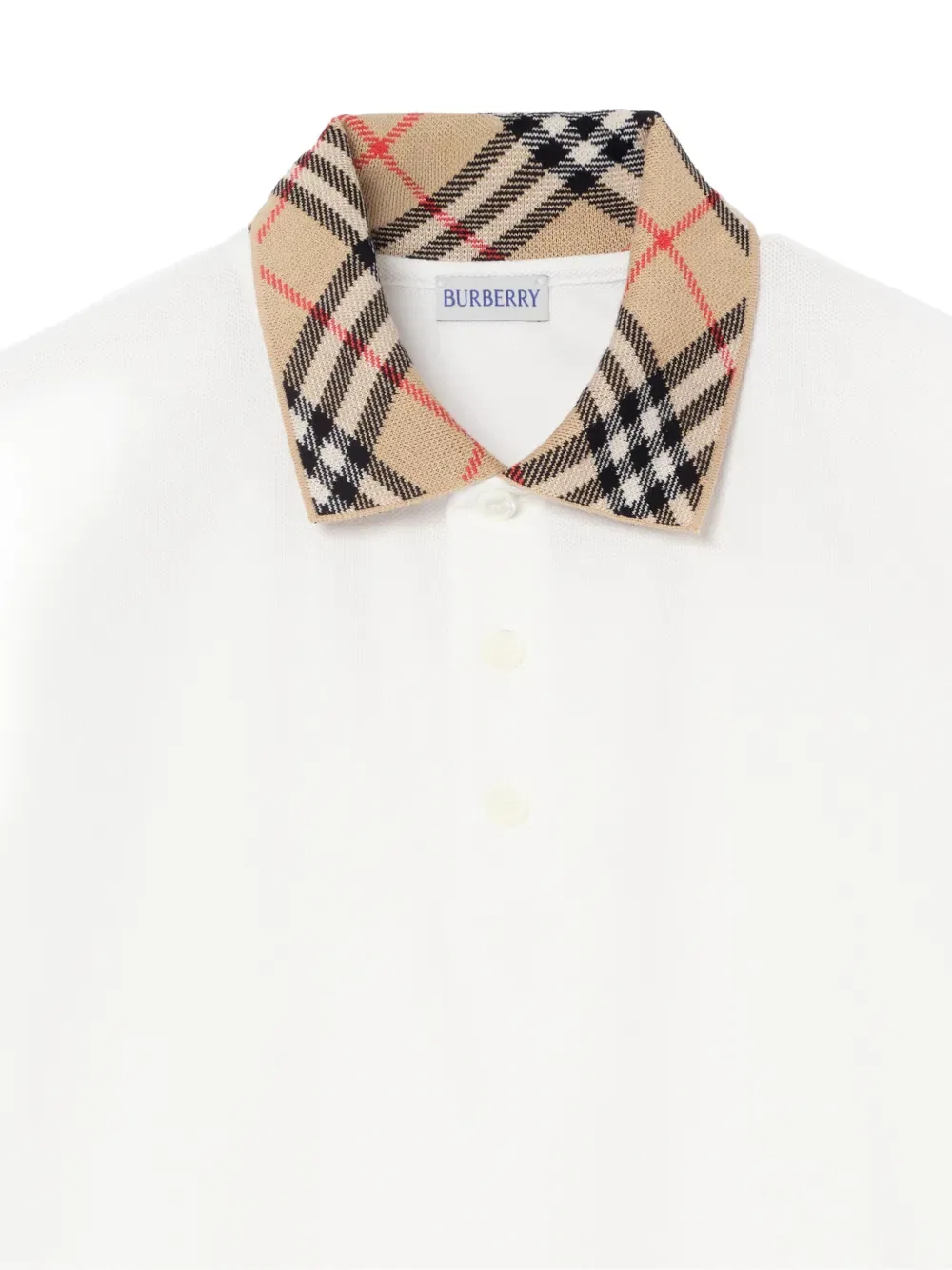 Рубашка-поло Burberry хлопковая с клетчатым воротником, приталенная, белый — фото 4