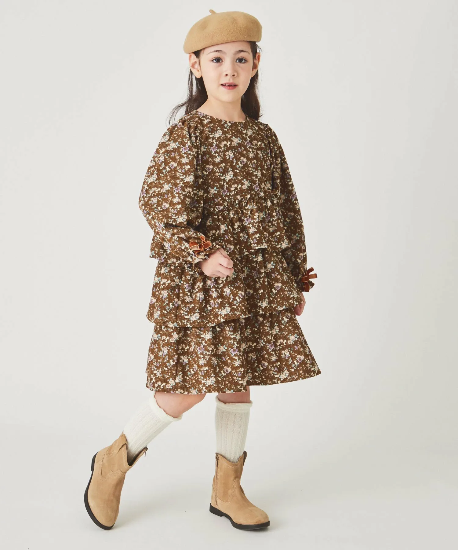 Платье из вельвета с цветочным принтом Ever Closet, brown — фото 2
