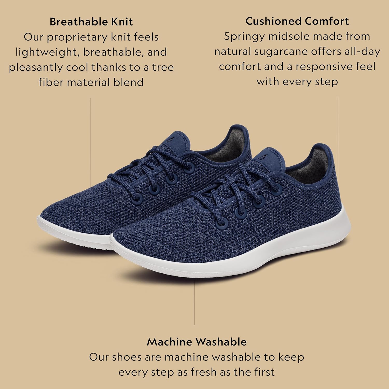 Мужские кроссовки Allbirds Tree Runner, повседневные, стираемые в машине, изготовлены из натуральных материалов, Hazy Indigo (Blizzard Sole) — фото 3