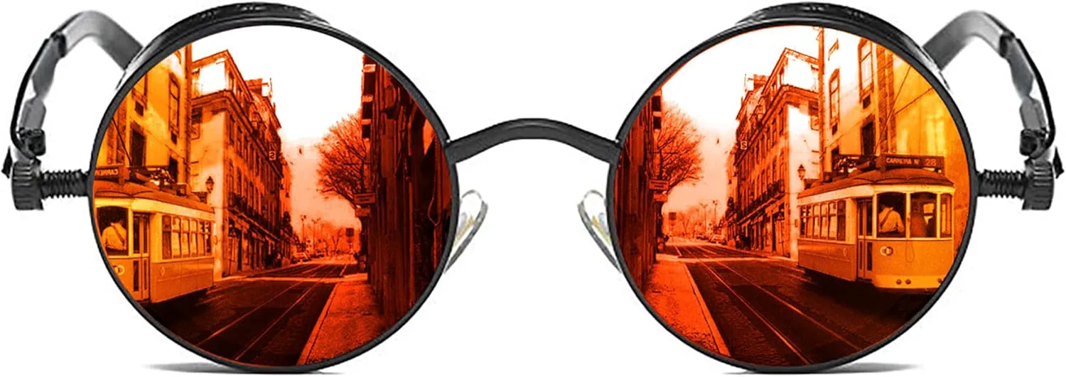 

ROCKNIGHT Готические стимпанк Круглые поляризованные солнцезащитные очки с защитой UV400, унисекс, для улицы и активного отдыха, 48 мм, Black Frame/Red Orange Lens