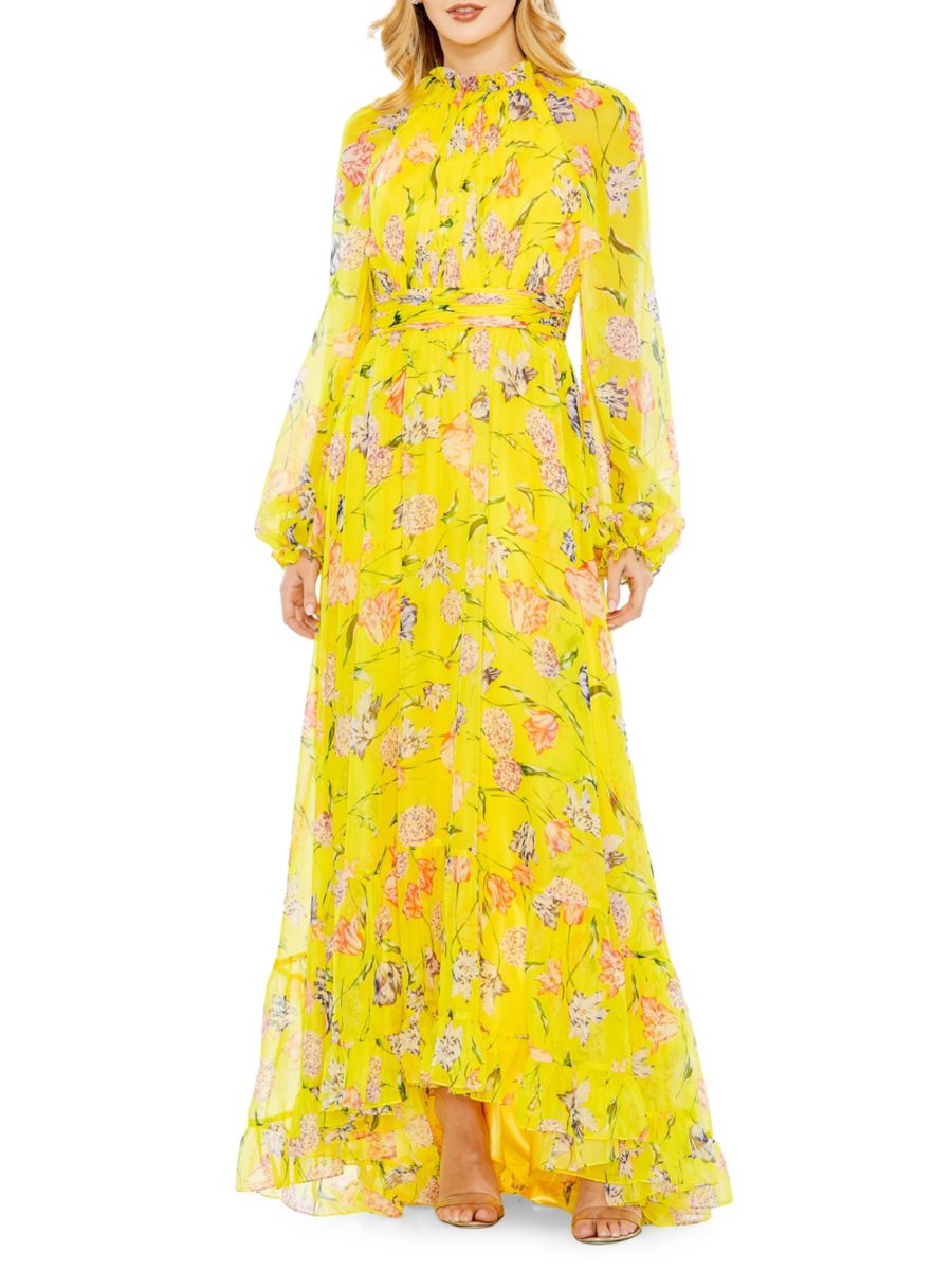 

Платье с цветочным принтом и рукавами-епископами Mac Duggal, цвет Yellow Multicolor