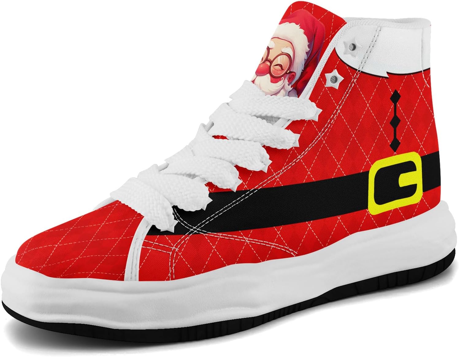

Крутые кастомные высокие кеды с тематикой Санты, праздничная обувь, удобные легкие кроссовки для мужчин и женщин, на Рождество Coolcustomize, белый