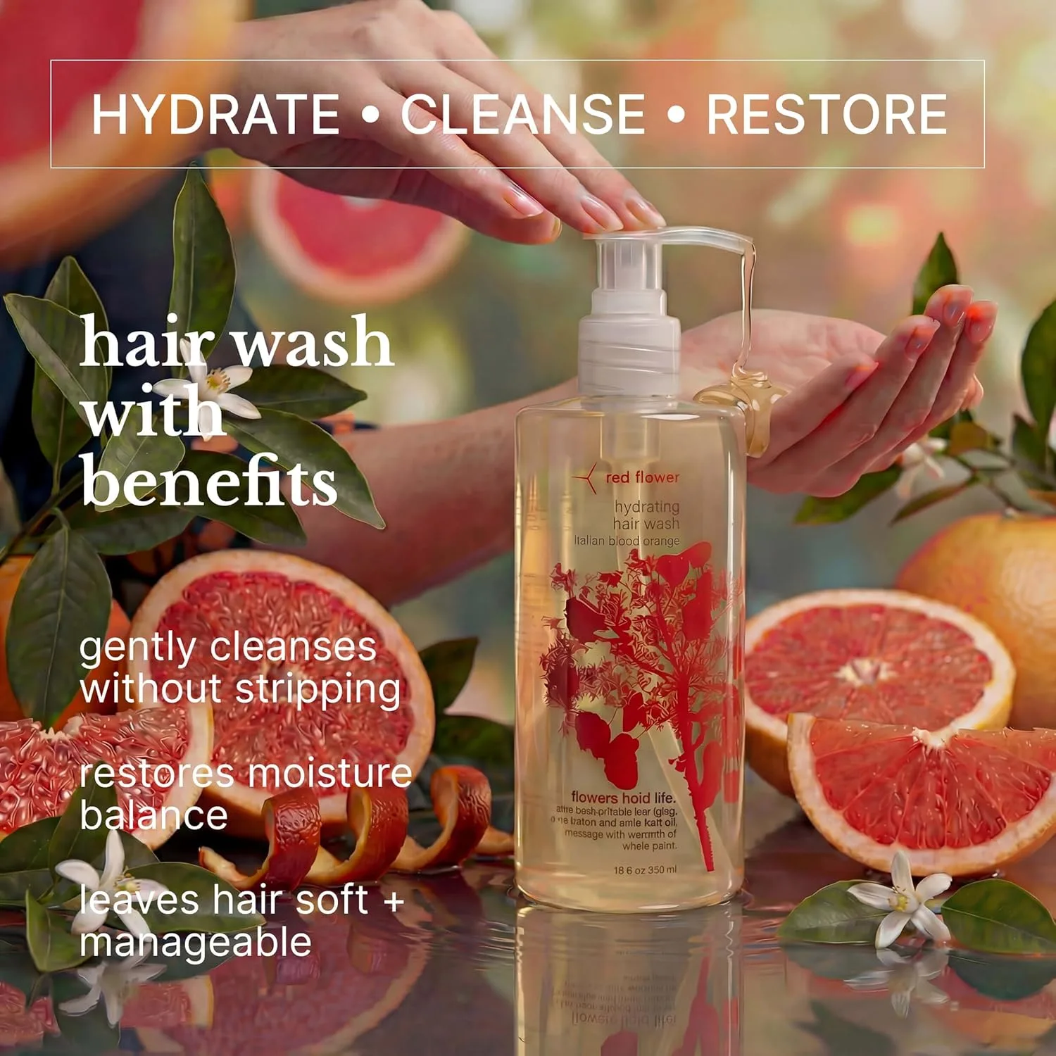 Шампунь Red Flower Italian Blood Orange увлажняющий - без сульфатов, с кокосовым глицерином и провитамином B5, ароматерапевтическая смесь эфирных масел для всех типов волос (283 г), red — фото 3