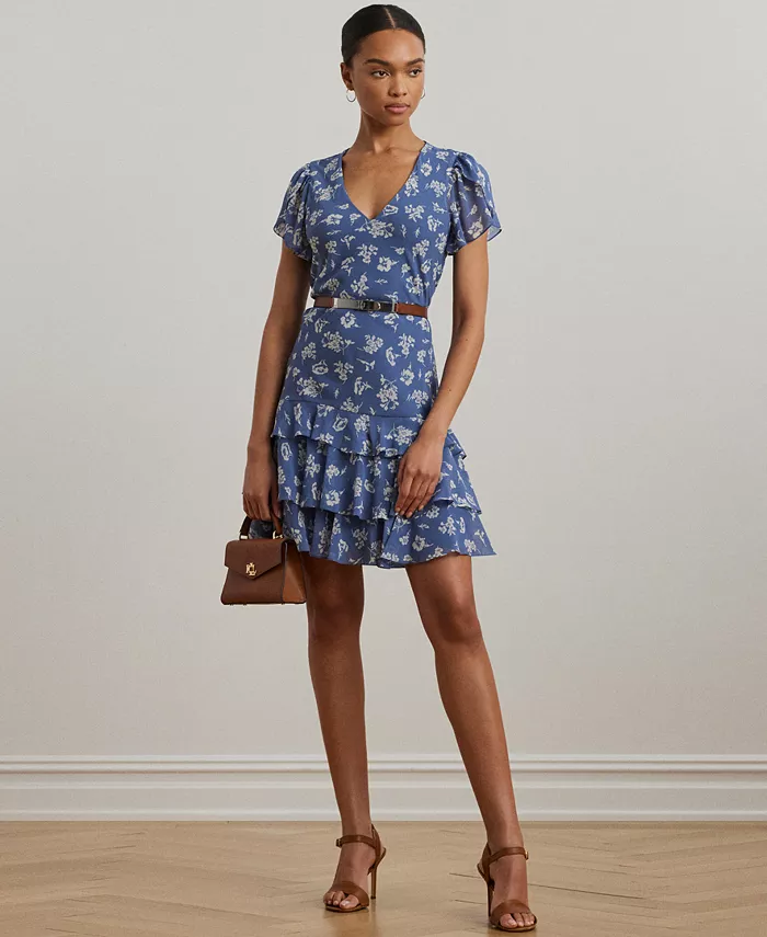 

Женское платье с цветочным принтом из жоржета с заниженной талией Lauren Ralph Lauren, мультиколор