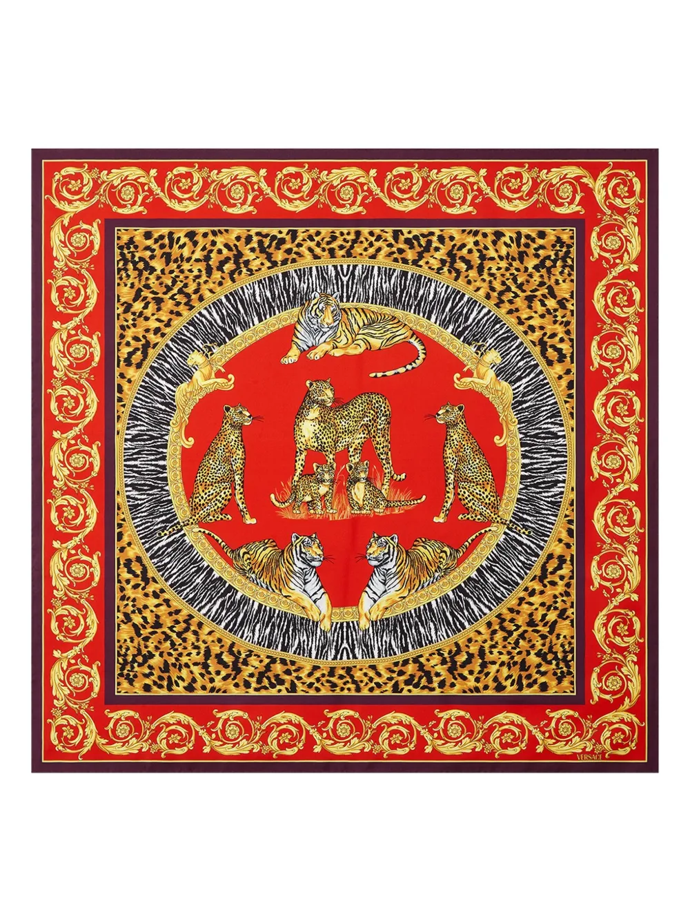 

Шелковый платок с анималистичным принтом VERSACE, красный