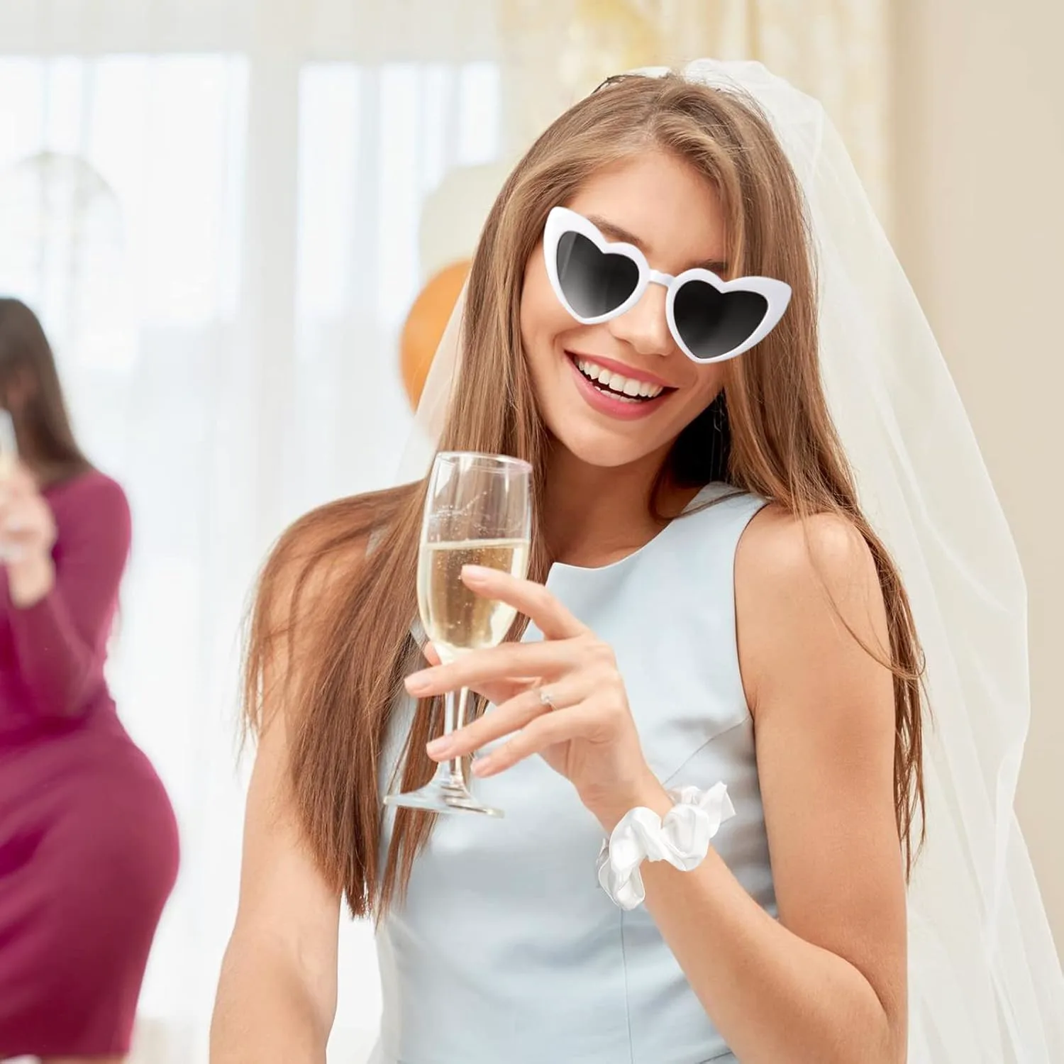 

12 пар солнцезащитных очков для девичника в форме сердца, украшения для вечеринки, подарки для предложения стать подружкой невесты, женские очки Loanzeg, White