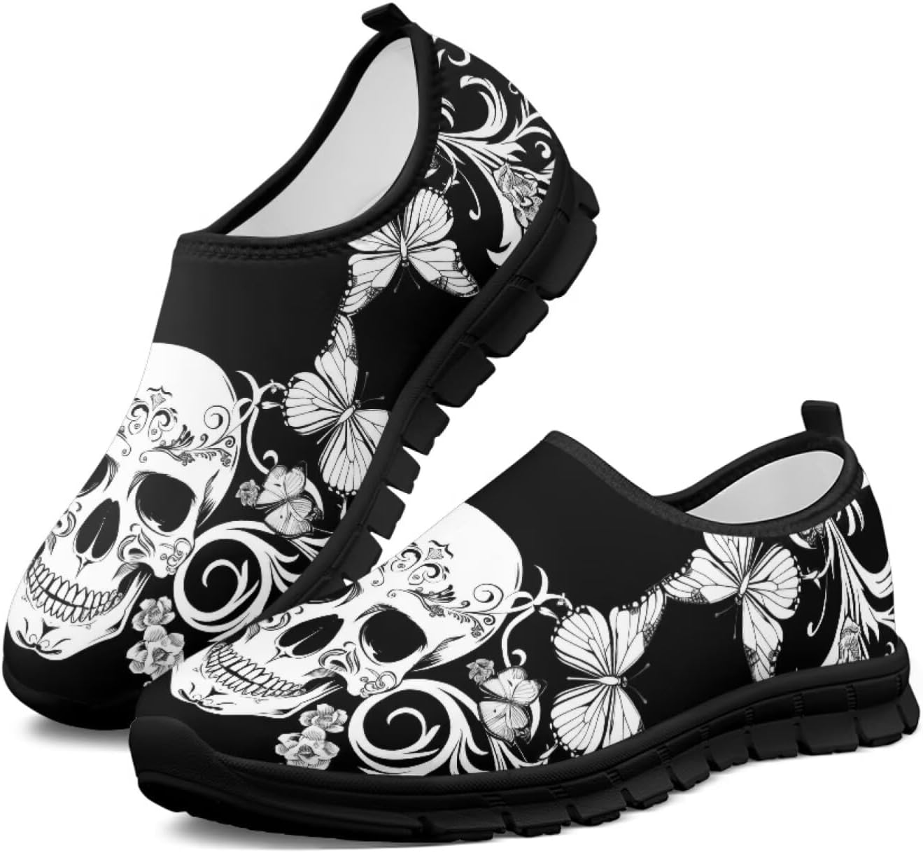 

Мужские слипоны Howilath с рисунком черепа, повседневная обувь для дома, кроссовки для бега, обувь без шнурков с противоскользящей подошвой, Gothic Skull Flower Print