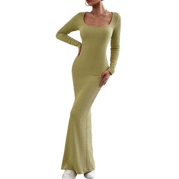 

Женское платье-свитер с квадратным вырезом и длинным рукавом для офиса и свиданий Joyjoy, Grass Green