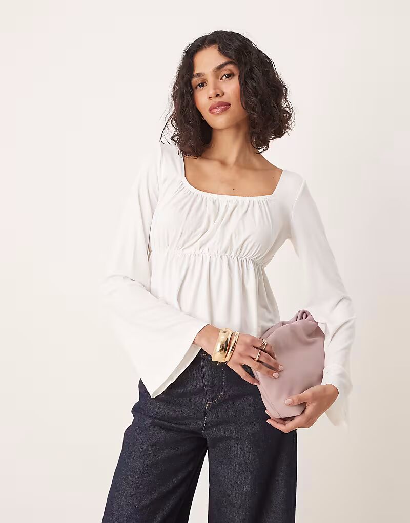 

Топ бэби-долл с рукавами-фонариками ASOS DESIGN цвета слоновой кости