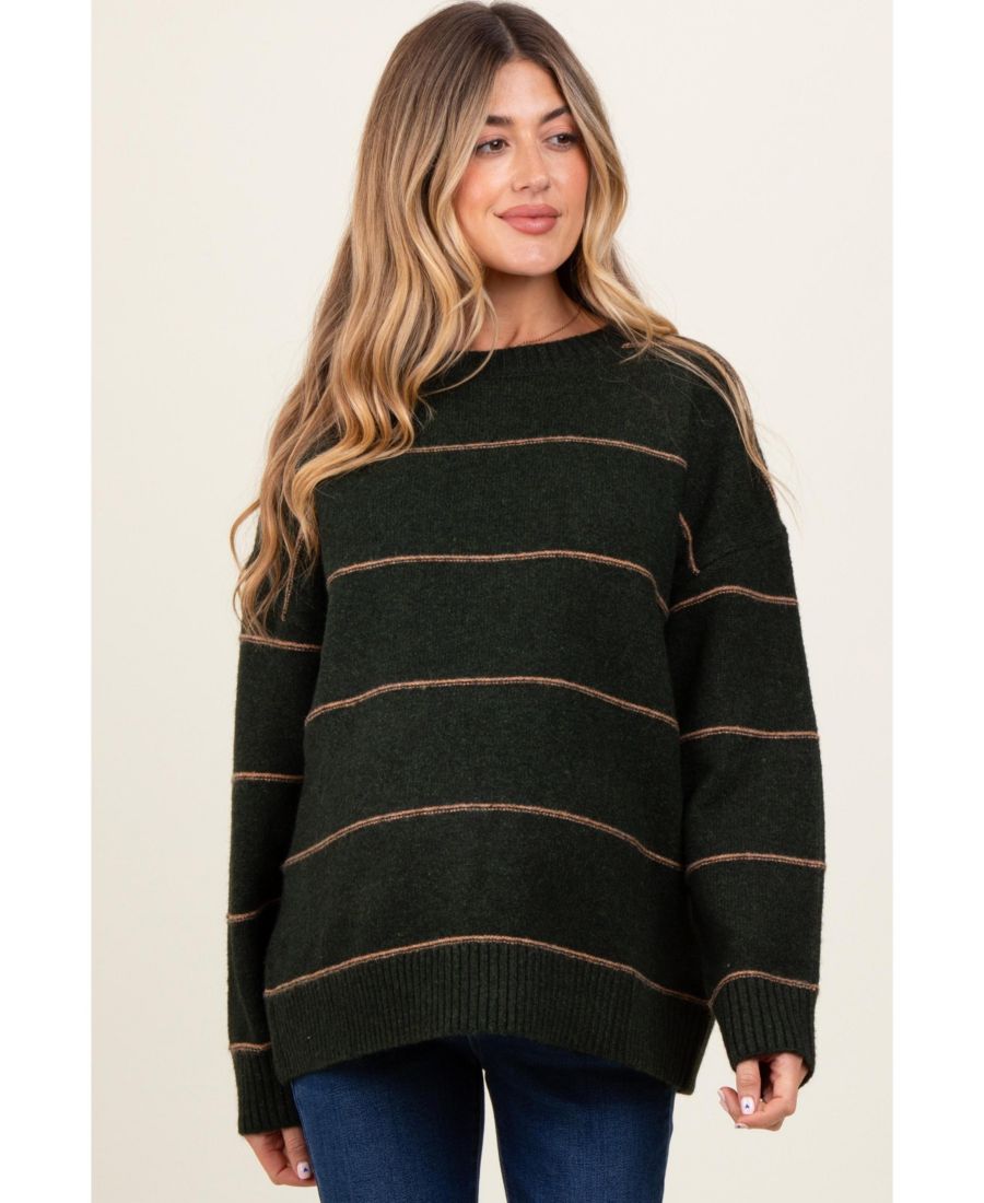 

Свитер для беременных в оливковую полоску со спущенными плечами Pinkblush, Olive green