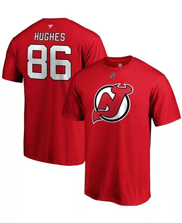 

Мужская красная футболка с именем и номером Jack Hughes New Jersey Devils Authentic Stack Fanatics