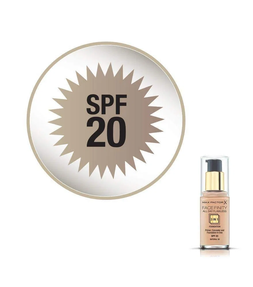 Тональная основа 3-в-1 «Face Finity All Day Flawless» от Max Factor, 30 мл, оттенок 50 Natural Max Factor, Natural — фото 3