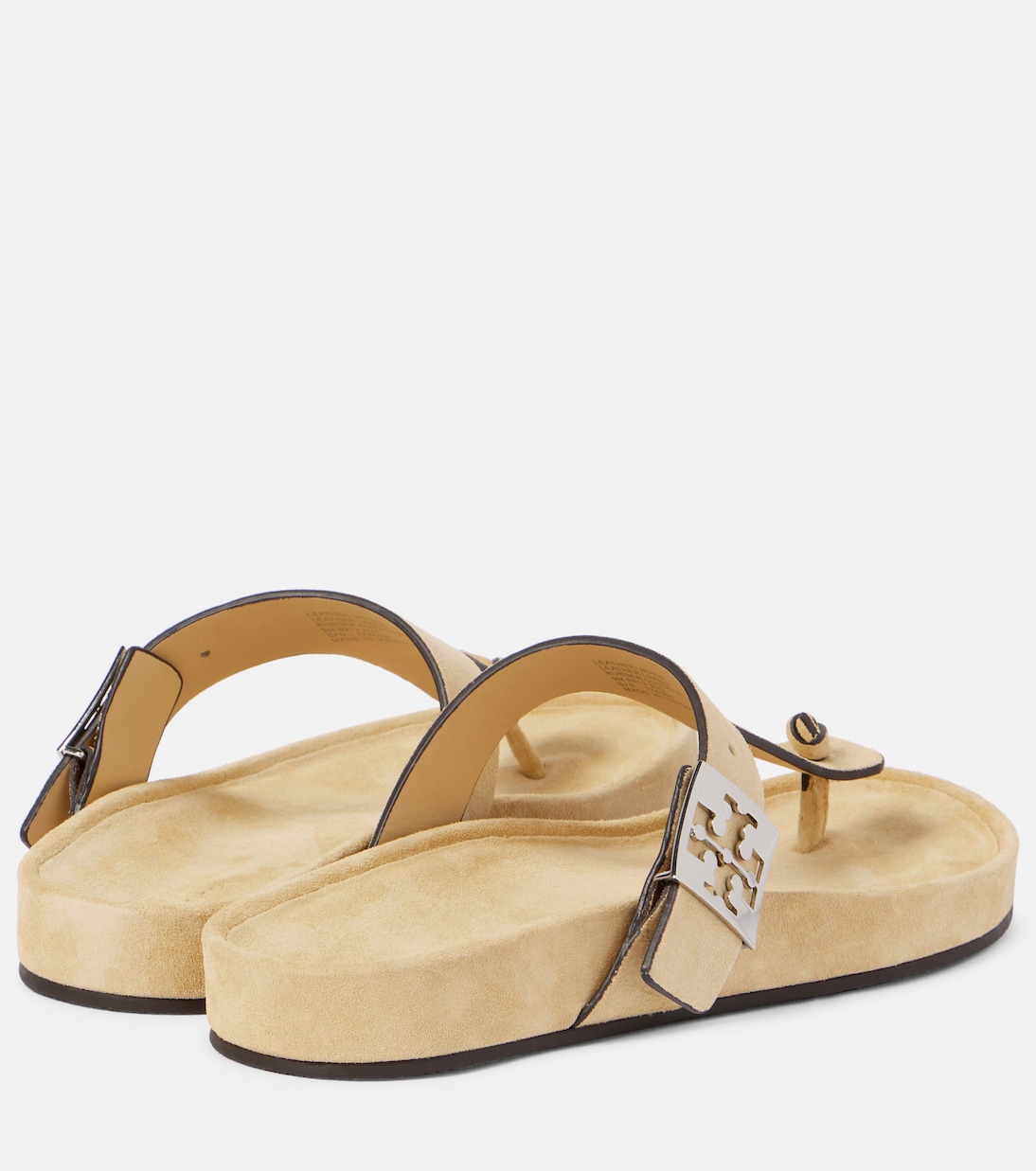 Двойная Т сандалия-слинг на плоской подошве из замши Tory Burch, Praline / Praline — фото 2